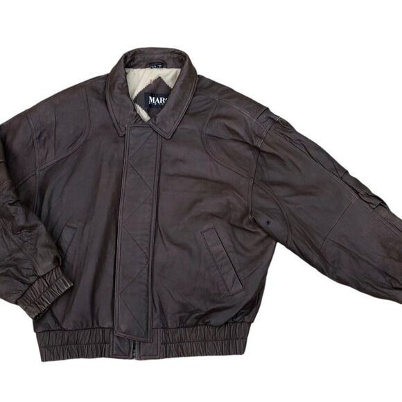 Vintage MARC NEW YORK Leather Bomber Jacket XL Men's Brown Full Zip Motorcycle